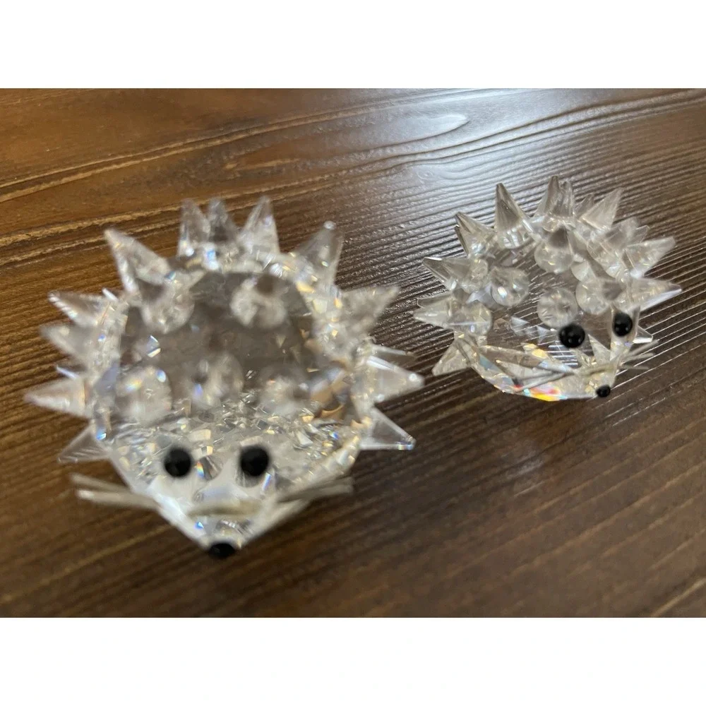 Swarovski Crystal Hedgehog Figurines-Set of‎ Two Mom and Baby w/Wire Whiskers